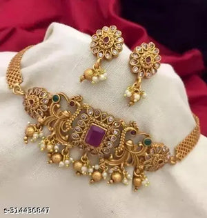 Iconique Madhuri Dixit Jewelry Set for Women, Adjustable Choker and Earrings, Gold Plated with Cubic Zirconia Stones