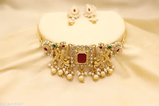 Iconique Madhuri Dixit Jewelry Set for Women, Adjustable Choker and Earrings, Gold Plated with Cubic Zirconia Stones